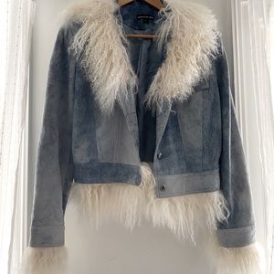 Leather Jacket button faux Fur Elements by Vakko L